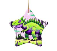 WZYCWB This Star Shape ceramic Christmas tree Green dinosaur printed with a pattern is perfect for winter Christmas party and home decor.