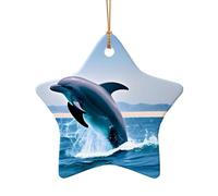 WZYCWB This Star Shape ceramic Christmas tree Jumping up dolphins printed with a pattern is perfect for winter Christmas party and home decor.
