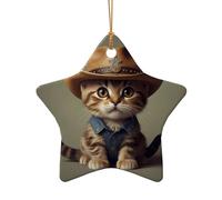 WZYCWB This Star Shape ceramic Christmas tree kitten wearing a hat printed with a pattern is perfect for winter Christmas party and home decor.