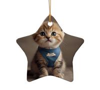 WZYCWB This Star Shape ceramic Christmas tree kitten wearing bib printed with a pattern is perfect for winter Christmas party and home decor.