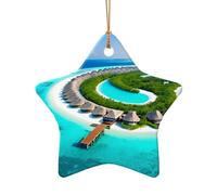 WZYCWB This Star Shape ceramic Christmas tree Maldives Scenery printed with a pattern is perfect for winter Christmas party and home decor.