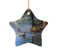 WZYCWB This Star Shape ceramic Christmas tree Mallard ducks swimming printed with a pattern is perfect for winter Christmas party and home decor.