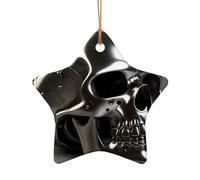 WZYCWB This Star Shape ceramic Christmas tree Metal Skull printed with a pattern is perfect for winter Christmas party and home decor.