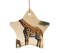 WZYCWB This Star Shape ceramic Christmas tree Mother and child giraffe printed with a pattern is perfect for winter Christmas party and home decor.