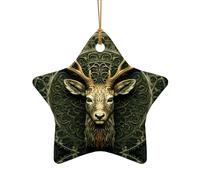 WZYCWB This Star Shape ceramic Christmas tree Natural Light Deer Head printed with a pattern is perfect for winter Christmas party and home decor.