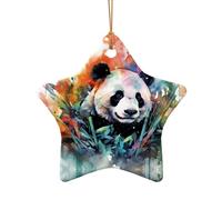 WZYCWB This Star Shape ceramic Christmas tree Oil on canvas panda printed with a pattern is perfect for winter Christmas party and home decor.