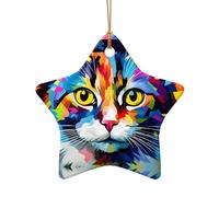 WZYCWB This Star Shape ceramic Christmas tree Painted Cats printed with a pattern is perfect for winter Christmas party and home decor.