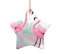 WZYCWB This Star Shape ceramic Christmas tree Pink Flamingo printed with a pattern is perfect for winter Christmas party and home decor.