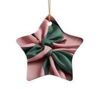 WZYCWB This Star Shape ceramic Christmas tree Pink green scarf printed with a pattern is perfect for winter Christmas party and home decor.