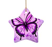 WZYCWB This Star Shape ceramic Christmas tree Purple Butterfly printed with a pattern is perfect for winter Christmas party and home decor.