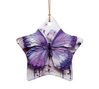 WZYCWB This Star Shape ceramic Christmas tree Purple Oil Painting Butterfly printed with a pattern is perfect for winter Christmas party and home decor.