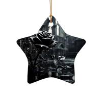 WZYCWB This Star Shape ceramic Christmas tree Rainy Night Black Rose printed with a pattern is perfect for winter Christmas party and home decor.