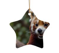 WZYCWB This Star Shape ceramic Christmas tree Red panda printed with a pattern is perfect for winter Christmas party and home decor.