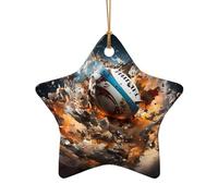 WZYCWB This Star Shape ceramic Christmas tree Rugby on Fire printed with a pattern is perfect for winter Christmas party and home decor.