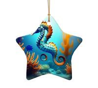 WZYCWB This Star Shape ceramic Christmas tree Seabed coral seahorse printed with a pattern is perfect for winter Christmas party and home decor.