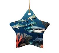 WZYCWB This Star Shape ceramic Christmas tree Sharks under the sea printed with a pattern is perfect for winter Christmas party and home decor.