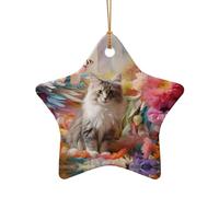 WZYCWB This Star Shape ceramic Christmas tree Sitting grey cat printed with a pattern is perfect for winter Christmas party and home decor.