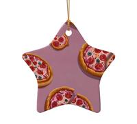 WZYCWB This Star Shape ceramic Christmas tree star Pink pizza printed with a pattern is perfect for winter Christmas party and home decor.