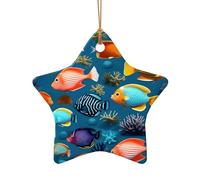 WZYCWB This Star Shape ceramic Christmas tree Submarine reef fish printed with a pattern is perfect for winter Christmas party and home decor.