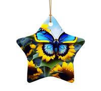WZYCWB This Star Shape ceramic Christmas tree Sunflower Blue Butterfly printed with a pattern is perfect for winter Christmas party and home decor.