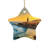 WZYCWB This Star Shape ceramic Christmas tree Sunset in Barcelona printed with a pattern is perfect for winter Christmas party and home decor.