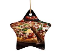 WZYCWB This Star Shape ceramic Christmas tree Tantalizing Sausage Pizza printed with a pattern is perfect for winter Christmas party and home decor.