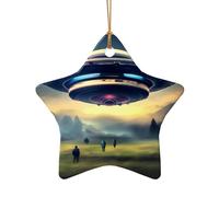 WZYCWB This Star Shape ceramic Christmas tree UFO landing printed with a pattern is perfect for winter Christmas party and home decor.