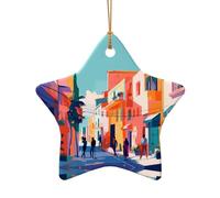 WZYCWB This Star Shape ceramic Christmas tree Vibrant town printed with a pattern is perfect for winter Christmas party and home decor.