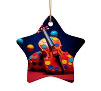 WZYCWB This Star Shape ceramic Christmas tree Violin Background Image printed with a pattern is perfect for winter Christmas party and home decor.