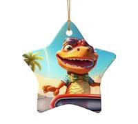 WZYCWB This Star Shape ceramic Christmas tree Wacky Dinosaurs printed with a pattern is perfect for winter Christmas party and home decor.