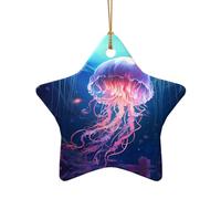 WZYCWB This Star Shape ceramic Christmas tree Wandering Jellyfish printed with a pattern is perfect for winter Christmas party and home decor.