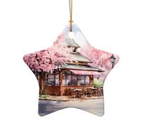 WZYCWB This Star Shape ceramic Christmas tree Watercolor Cherry Blossoms printed with a pattern is perfect for winter Christmas party and home decor.