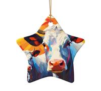 WZYCWB This Star Shape ceramic Christmas tree Watercolor painting of two cows printed with a pattern is perfect for winter Christmas party and home decor.