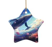 WZYCWB This Star Shape ceramic Christmas tree Whales swimming under the sea printed with a pattern is perfect for winter Christmas party and home decor.