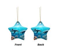 WZYCWB This Star Shape ceramic Christmas tree Whales under the sea printed with a pattern is perfect for winter Christmas party and home decor.
