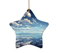 WZYCWB This Star Shape ceramic Christmas tree White clouds over the sea printed with a pattern is perfect for winter Christmas party and home decor.