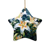 WZYCWB This Star Shape ceramic Christmas tree White Lilies printed with a pattern is perfect for winter Christmas party and home decor.