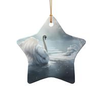 WZYCWB This Star Shape ceramic Christmas tree White swan on ice printed with a pattern is perfect for winter Christmas party and home decor.