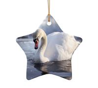 WZYCWB This Star Shape ceramic Christmas tree White swan playing in the water printed with a pattern is perfect for winter Christmas party and home decor.