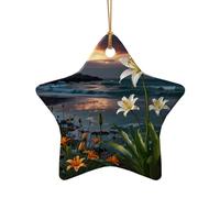 WZYCWB This Star Shape ceramic Christmas tree Wild Lily Dream Flower Sea printed with a pattern is perfect for winter Christmas party and home decor.