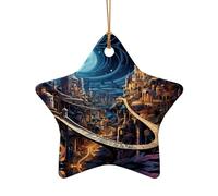 WZYCWB This Star Shape ceramic Christmas tree Wonderful Road printed with a pattern is perfect for winter Christmas party and home decor.