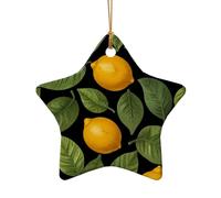 WZYCWB This Star Shape ceramic Christmas tree Yellow lemon leaves printed with a pattern is perfect for winter Christmas party and home decor.