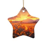 WZYCWB This Star Shape ceramic Christmas tree Yellow sunflowers at sunset printed with a pattern is perfect for winter Christmas party and home decor.