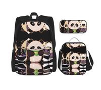 WZYCWB Three pandas Backpack (3-piece set), large capacity backpack, student school bag, pencil case, lunch bag combination