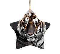 WZYCWB Tiger at rest patterned Star Shape ceramic pendant, perfect for decorating your home Christmas tree for winter parties