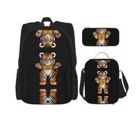 WZYCWB Tiger Cub Backpack (3-piece set), large capacity backpack, student school bag, pencil case, lunch bag combination