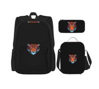 WZYCWB Tiger head Backpack (3-piece set), large capacity backpack, student school bag, pencil case, lunch bag combination