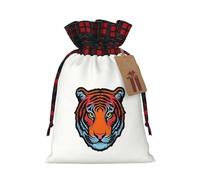 WZYCWB Tiger head Christmas Gift Bags for Christmas Party Supplies Decorations, 8.3 * 11.8 Inch Colorblock Burlap Drawstring Gift Bags,