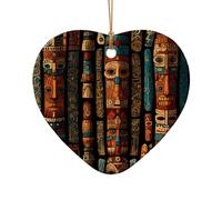 WZYCWB TotemRetro pattern totem patterned Heart Shape ceramic pendant, perfect for decorating your home Christmas tree for winter parties