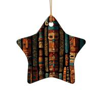 WZYCWB TotemRetro pattern totem patterned Star Shape ceramic pendant, perfect for decorating your home Christmas tree for winter parties